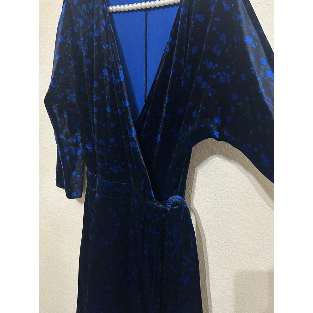 FRNCH Paris Wrap Dress Size Small Velvet Long Sleeve Black Blue Preppy Winter - Picture 5 of 12